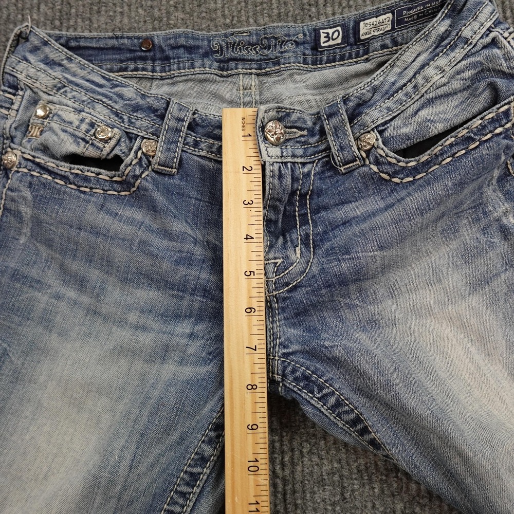 Miss Me Jeans Womens 30 Light Wash Ankle Straight Cross Rhinestone Pockets - Picture 11 of 13